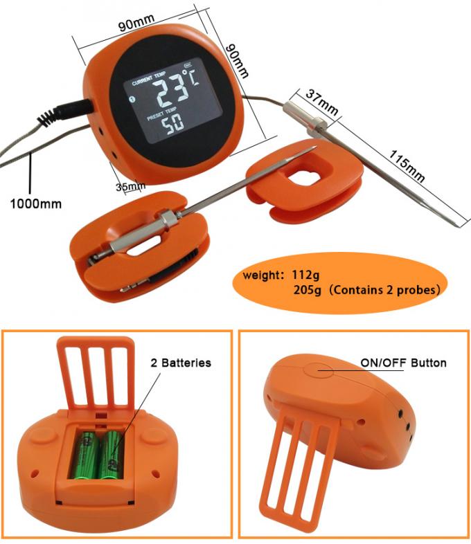 BARBECUE futé Oven Meat Thermometer de Bluetooth avec 6 sondes de catégorie comestible